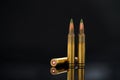 A group of 5.56 calibar, green tip bullets on black background Royalty Free Stock Photo