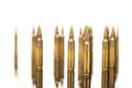 A group of 5.56 calibar, green tip bullets on white background Royalty Free Stock Photo