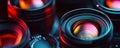 Group of camera lenses with colorful reflections Royalty Free Stock Photo