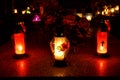 Group of candles on grave during All Saint's Day Royalty Free Stock Photo