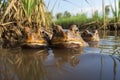 a group of cane toads in a wetland