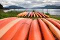 Group of canoes on a beach Royalty Free Stock Photo