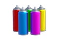 Group of cans of spray paint isolated on white background Royalty Free Stock Photo