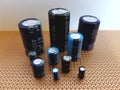 Group of capacitors on circuit board Royalty Free Stock Photo