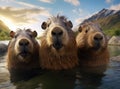 A group of capybaras