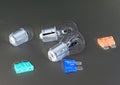 Group Of Car Light Bulbs & Car Fuses In Negative X-Ray style View Royalty Free Stock Photo