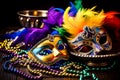 Group of carnival masks or disguises and decorations