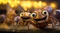 A group of cartoon bugs with big eyes, AI