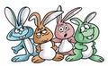 A group of cartoon bunnies posing for the camera vector