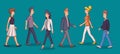 Group of cartoon business people walking Royalty Free Stock Photo
