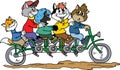 Group of cartoon cats riding a tandem bicycle vector illustration Royalty Free Stock Photo