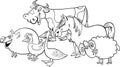 Group of cartoon farm animals for coloring