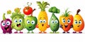 A group of cartoon fruits and vegetables with faces Royalty Free Stock Photo