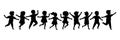 Black silhouette group of cartoon happy children girl and boy joyfully run. Cute diverse kids. Vector illustration Royalty Free Stock Photo