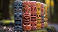 A group of carved wooden totems