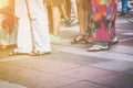 Group of casual men and women standing on paving Royalty Free Stock Photo