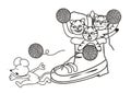 Group of cats at shoe and mouse, coloring book, eps. Royalty Free Stock Photo