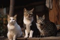 group of cats sitting and looking at camera, with warm and inviting atmosphere Royalty Free Stock Photo