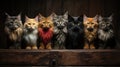 Group of cats sitting in an old suitcase on a dark background. Royalty Free Stock Photo