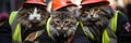 A group of cats wearing construction hats and vests. Generative AI image.