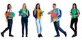 Group of 5 caucasian and latin american students Royalty Free Stock Photo