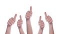 Group of Caucasian white People making Hand Thumbs Up sign as Like, Approval or Endorsement Concept