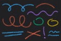 Group of chalked arrows and frames. Hand drawn colored charcoal symbols for hand drawn diagrams. Vector doodle grunge Royalty Free Stock Photo