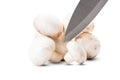 Group of champignon mushrooms and a knife Royalty Free Stock Photo