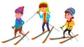 Group Of Character Standing Children Skier Vector Royalty Free Stock Photo