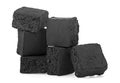 Group of charcoal cubes isolated on white background. Coconut coal for a hookah Royalty Free Stock Photo