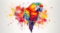 Group of charming colorful parrots perching playfully on a branch, creating a lively and colorful spectacle. A pure white