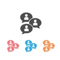 Group chat bubbles or forum discussion with multiple people chatting flat vector icon set for apps