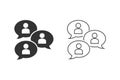 Group chat bubbles or forum discussion with multiple people chatting flat vector line icon set for apps