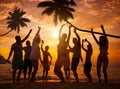 Group of Cheerful People Partying on a Beach Royalty Free Stock Photo
