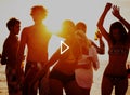 Group of Cheerful People Partying on a Beach Royalty Free Stock Photo