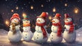 A group of cheerful snowmen wearing colorful scarves and hats Royalty Free Stock Photo