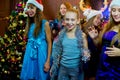 Group of cheerful young girls celebrating Christmas Royalty Free Stock Photo