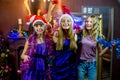 Group of cheerful young girls celebrating Christmas Royalty Free Stock Photo