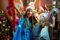 Group of cheerful young girls celebrating Christmas Royalty Free Stock Photo