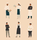 Group of chefs, man and woman chef, waitress, restaurant kitchen staff. Vector set. Restaurant team concept. Cook people Royalty Free Stock Photo