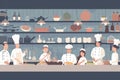 a group of chefs preparing food in a kitchen, Develop a whimsical vector scene of professionals in the hospitality Royalty Free Stock Photo