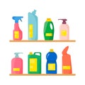 Group of chemical clean bottles for hygiene.