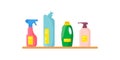 Group of chemical clean bottles for hygiene.