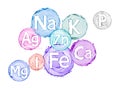 Group of chemical minerals and microelements. Royalty Free Stock Photo