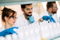 Group of chemistry students working in laboratory Royalty Free Stock Photo