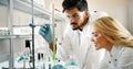 Group of chemistry students working in laboratory Royalty Free Stock Photo