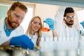 Group of chemistry students working in laboratory Royalty Free Stock Photo