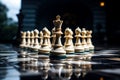 Group of chess pieces sitting on top of table. Generative AI Royalty Free Stock Photo
