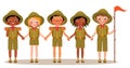 Group of children boys and girls scouts in the uniform