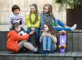 children chatting outdoors Royalty Free Stock Photo